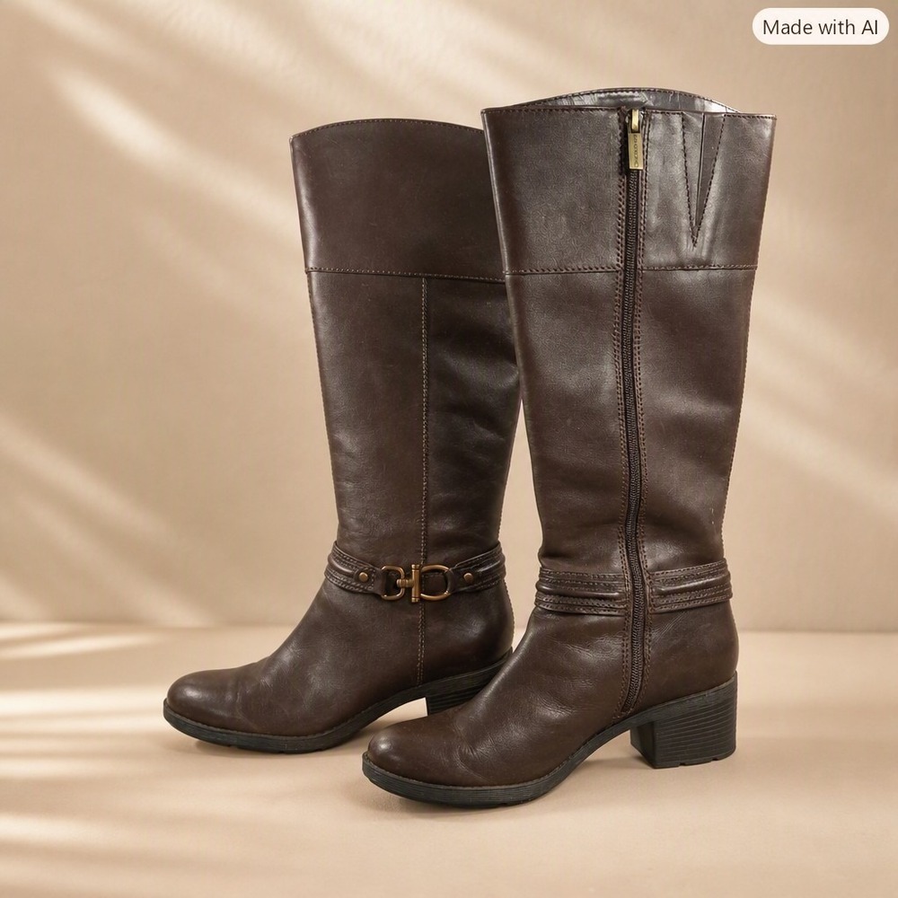 Bandolino Women's Boots Size 7.5 – Dark Brown Leather – Buckle & Zip – Mid Heel